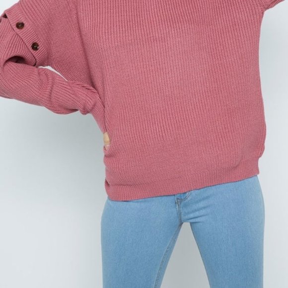 Cozy Casual Solid Knit Button Sleeve Sweater - Picture 2 of 2